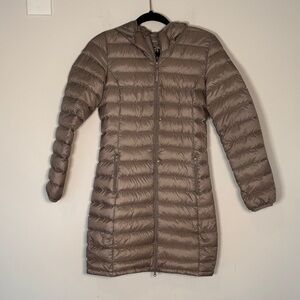 TNA Botaine Super Light Packable Down Long Coat in Taupe - XS